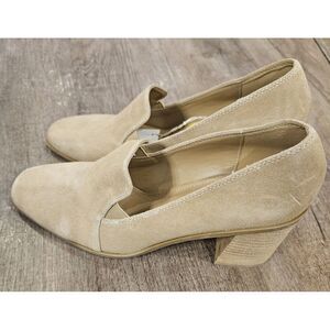Joie Shoes Womens 9 M Wevenly Mar1 Pump Loafers Slip On Beige Suede Block Heels
